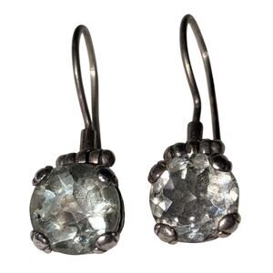 Vtg Supreme Jewelry 925 Sterling Silver Stamped Lt. Green Stone Ornate Earrings